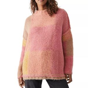 Free People Pink and Yellow Cowl Sweater